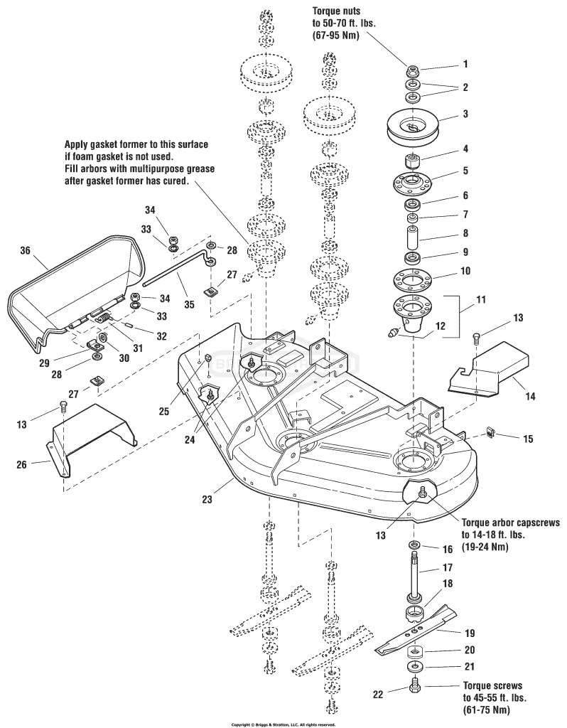 50 Mower Deck - Housing, Arbors & Blades