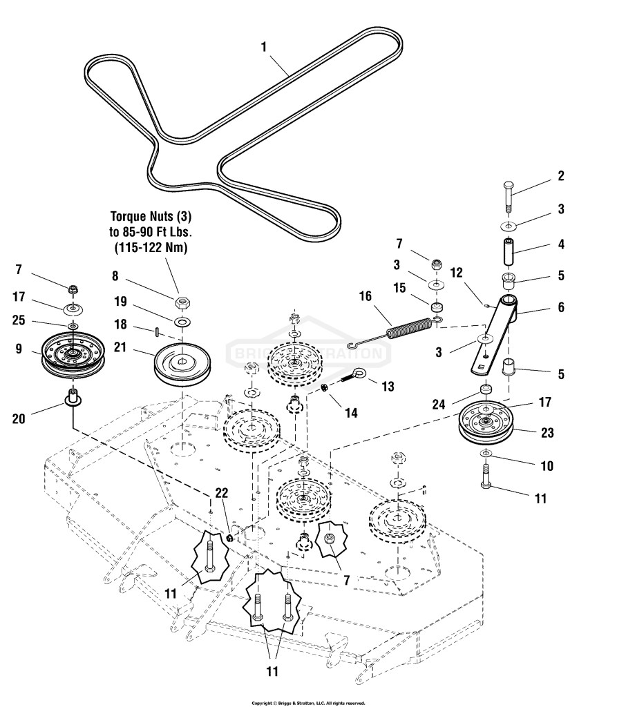 61 Mower Deck - Pulleys, Belts & Idler Arm