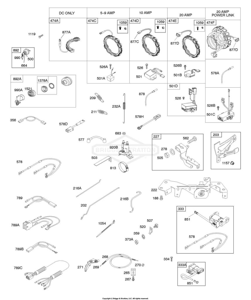 Alternator, Controls, Ignition, overnor Spring