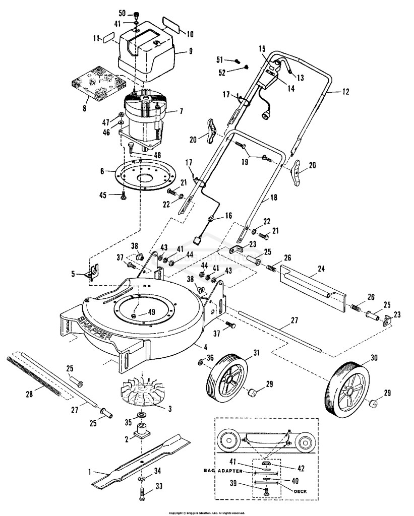 HANDLES, DECK, MOTOR, & WHEELS