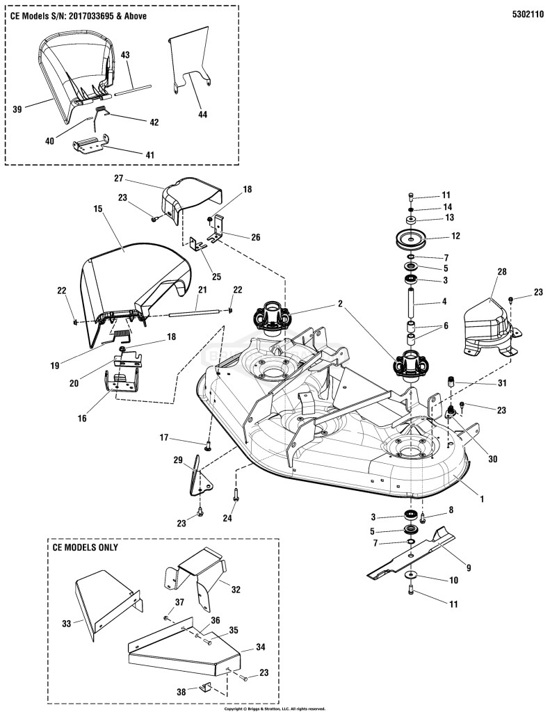 52 Mower Deck - Housing, Spindles & Blades Group