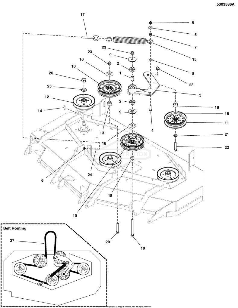 52 Mower Deck - Pulleys, Belt, & Idler Arm