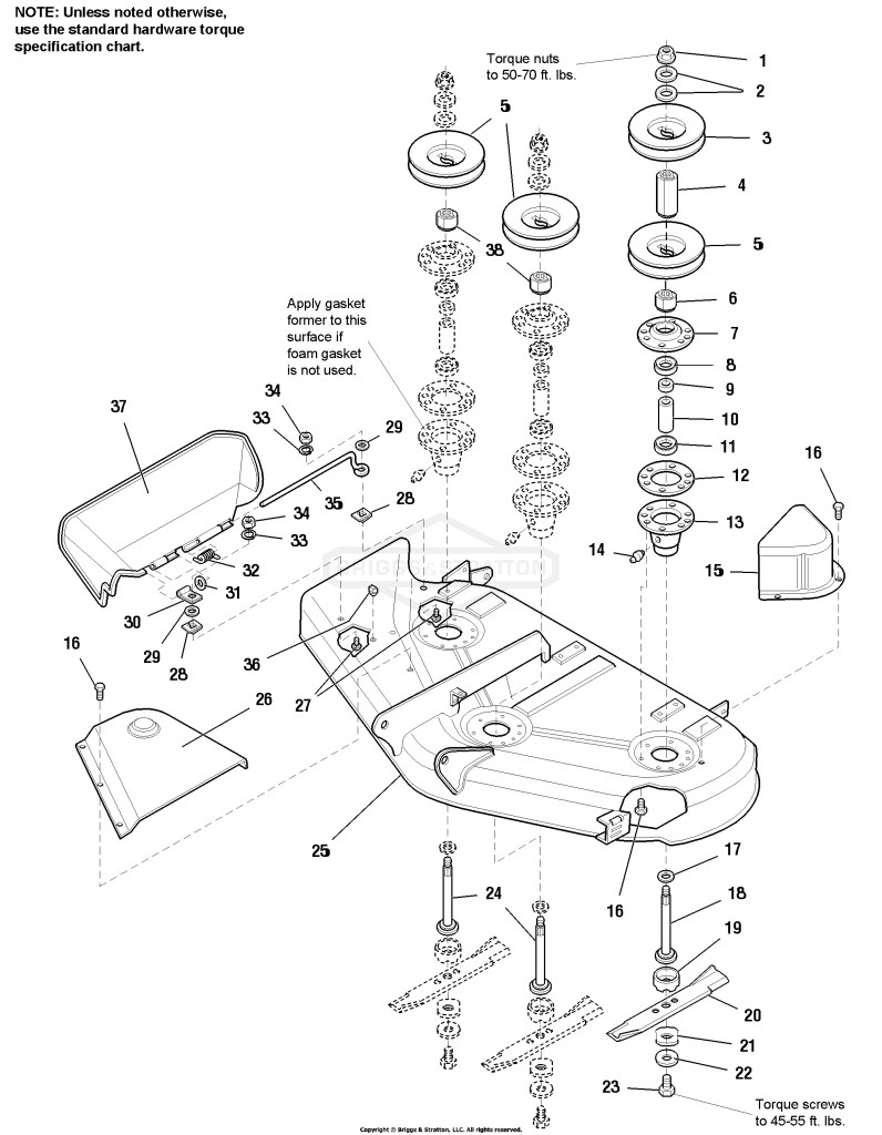 44 & 50 Mower Deck - Housing, Arbors & Blades Group