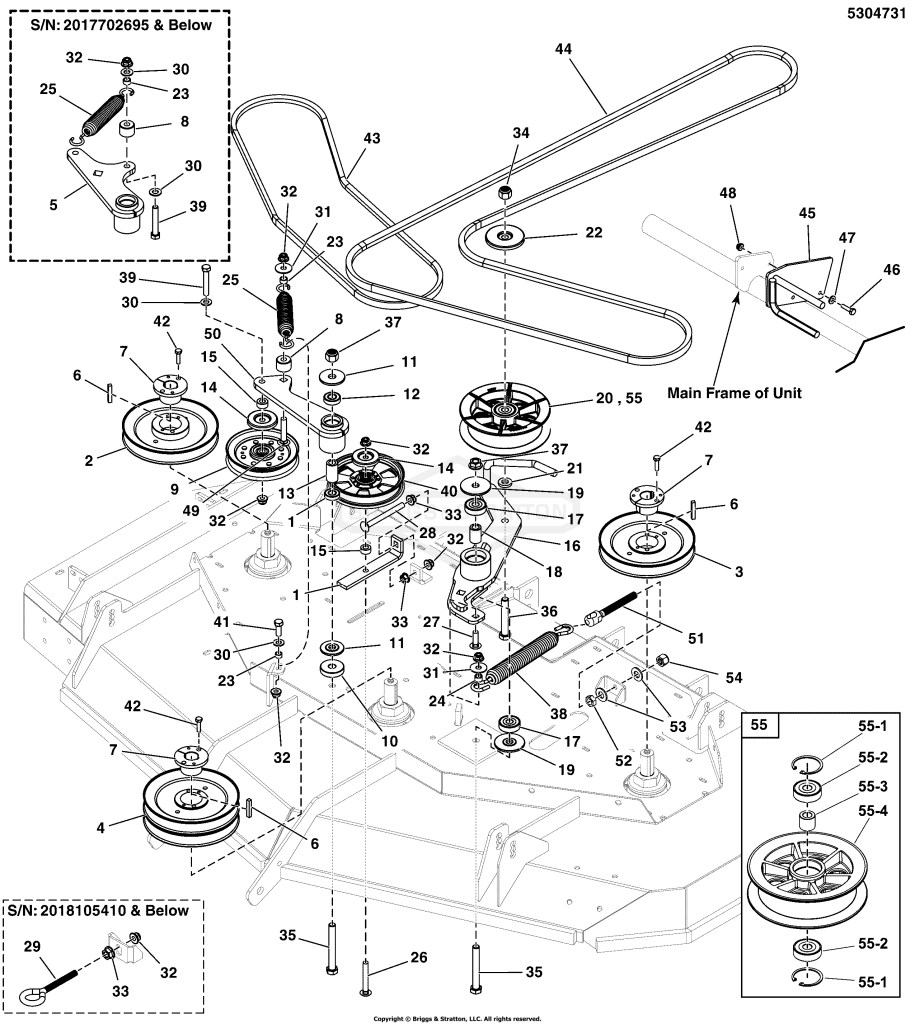 72 Mower Deck Group - Pulleys, Belts & Idler Arms (2 Belt System)