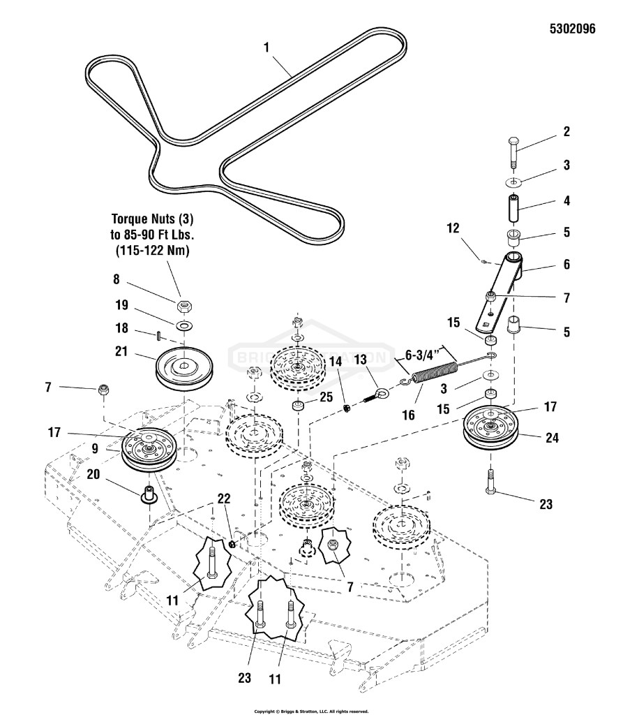 61 Mower Deck - Pulleys, Belt & Idler Arm (S/N: 2016903713 & Below)