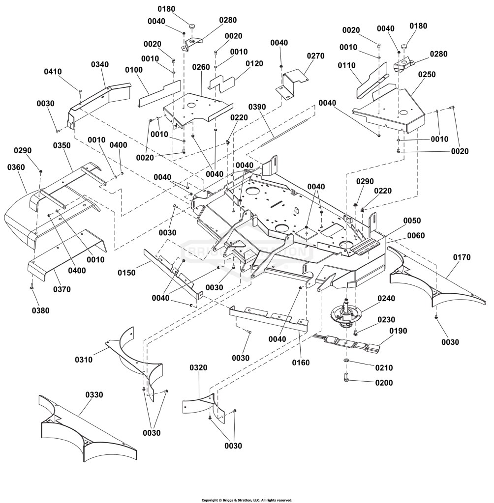 52 Mower Deck Group - Housing, Covers, Spindles, and Blades
