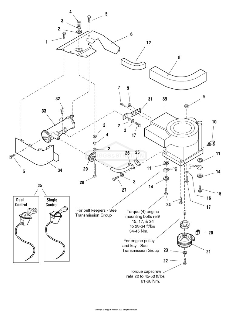 Engine & Electric Clutch Group - 13HP Briggs & Stratton Models