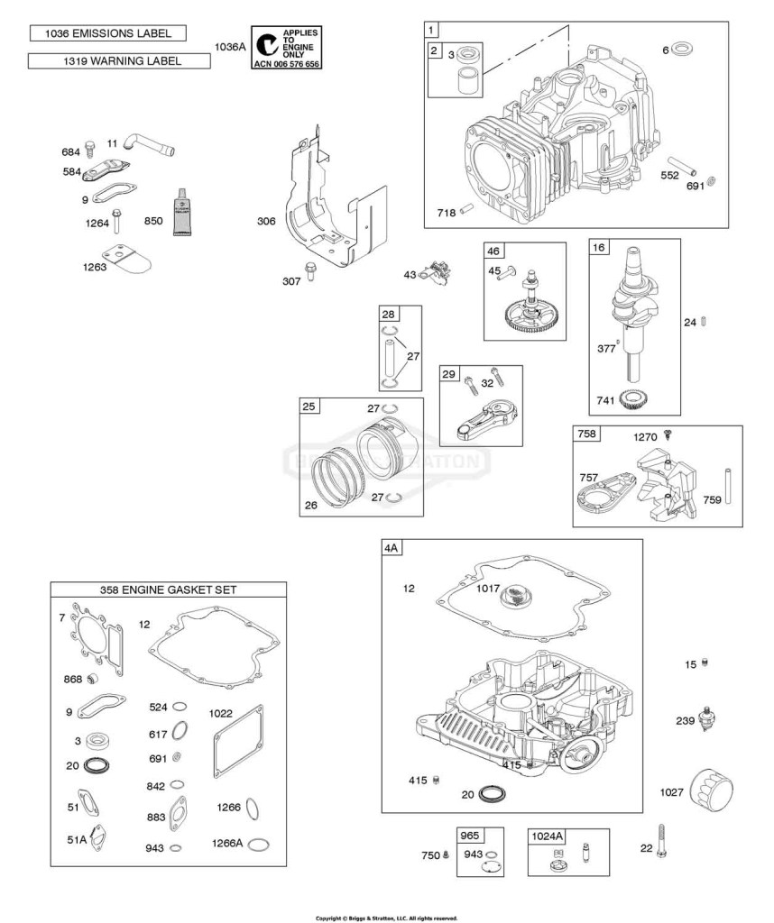 Camshaft, Crankshaft, Cylinder, Engine Sump, Gasket Set - Engine, Lubrication, Piston, Rings, Connecting Rod, Warning Label