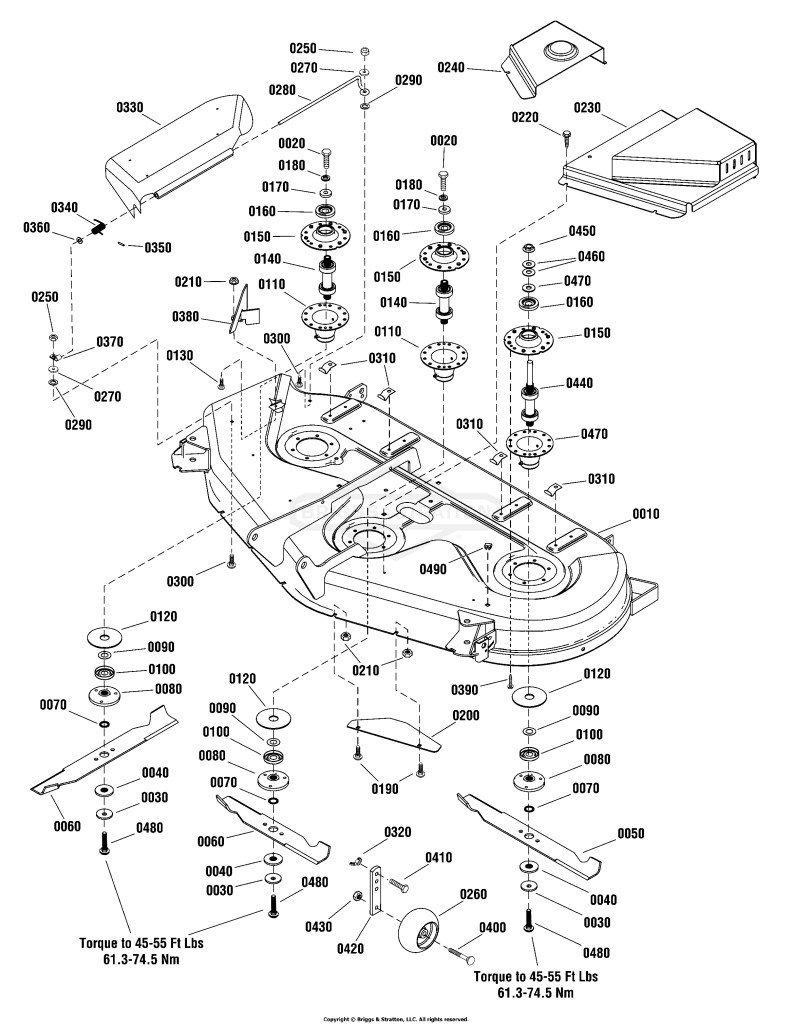 54 (137cm) Mower Deck - Housing, Arbors & Blades Group
