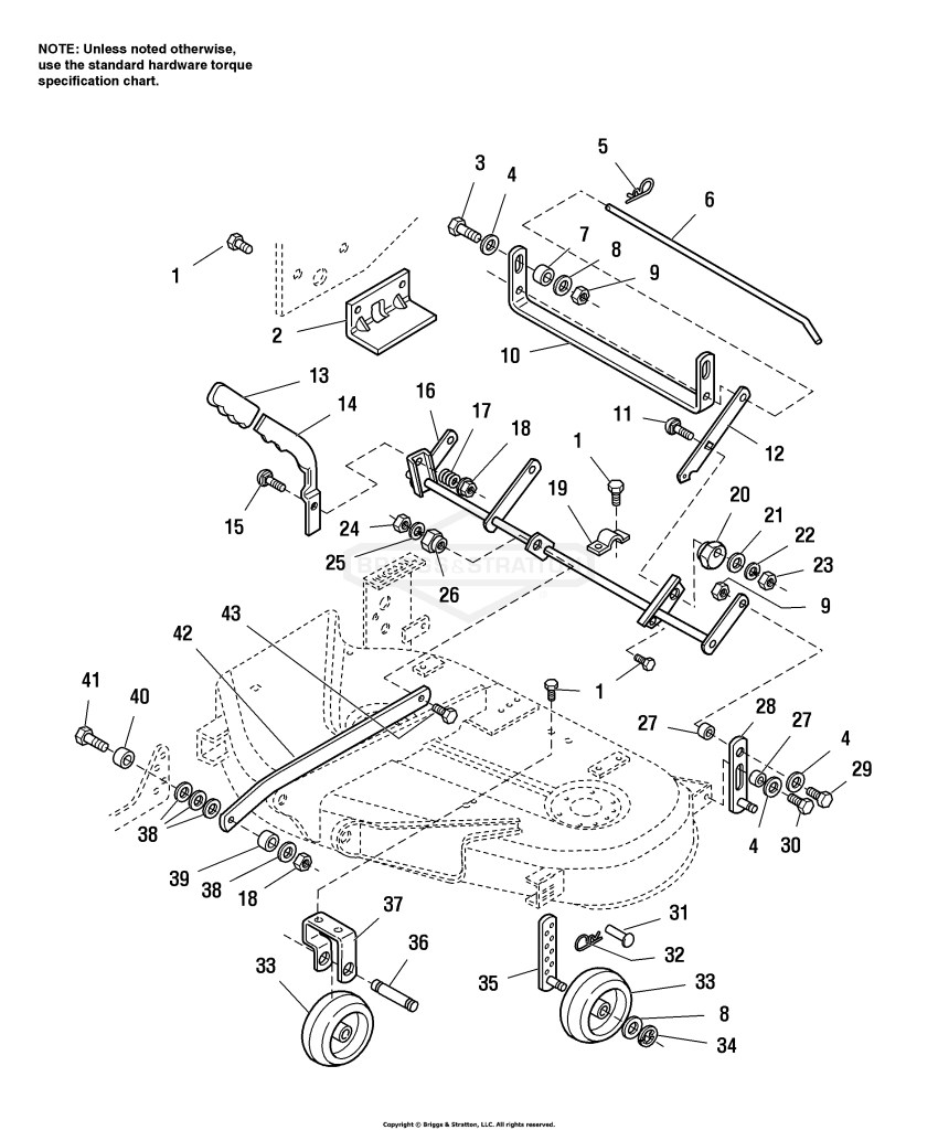 38 Mower Deck - Height Adjustment & Gauge Wheels