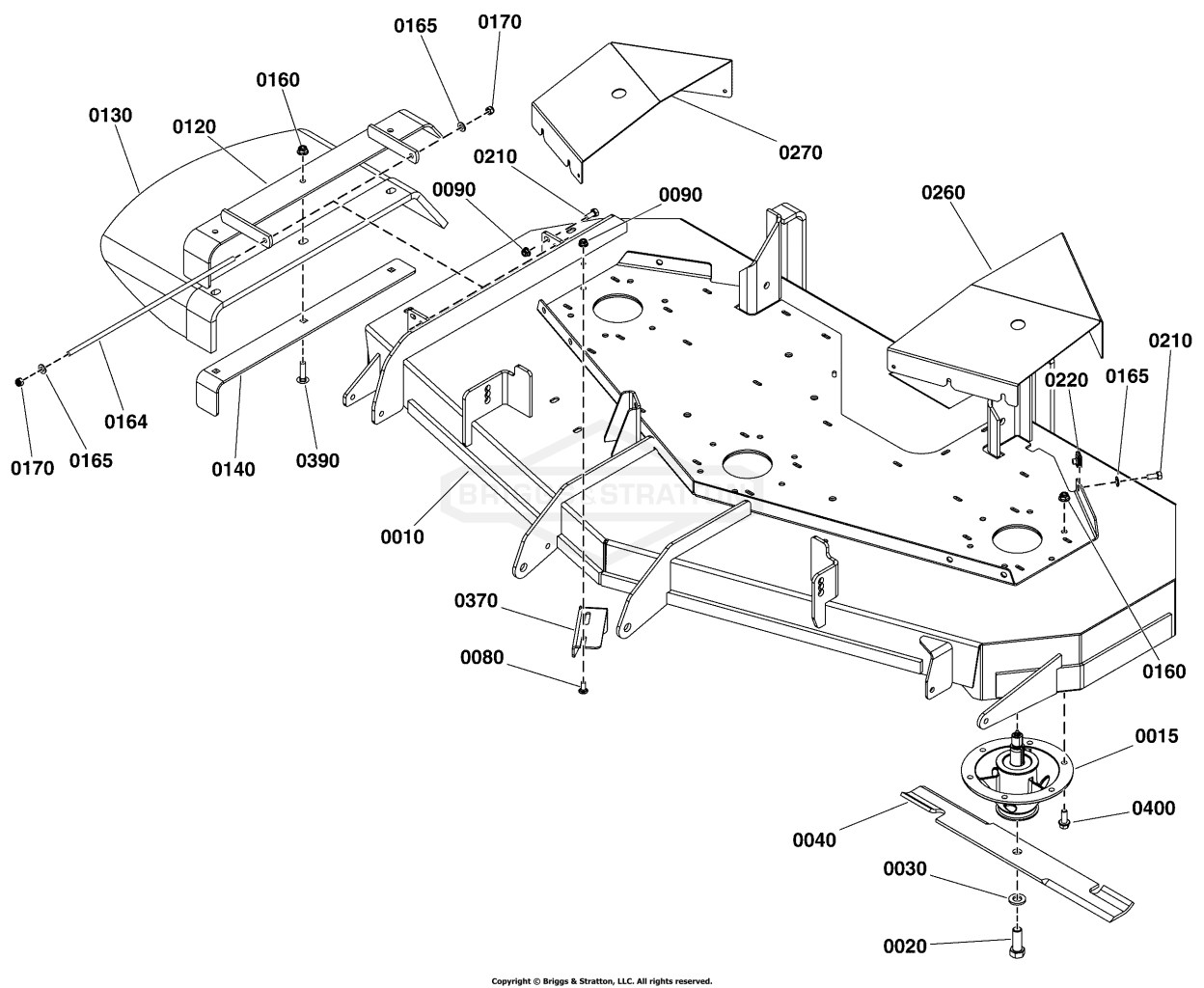52 Mower Deck Group - Housing, Covers, Spindles, & Blades S/N: 2017959000 & Above