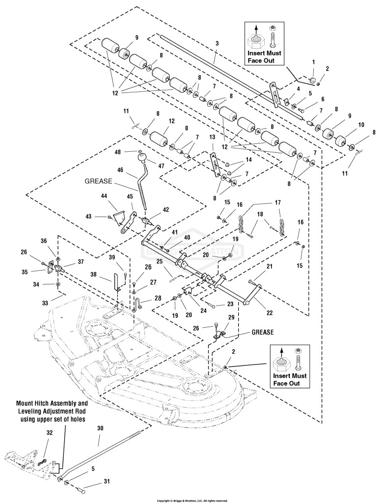 54 Mower Deck - Height Adjustment & Roller Bar Group