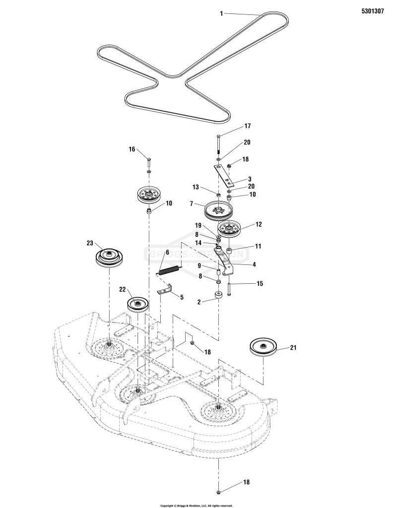 54 Mower Deck - Pulleys, Belt & Idler Arm Group