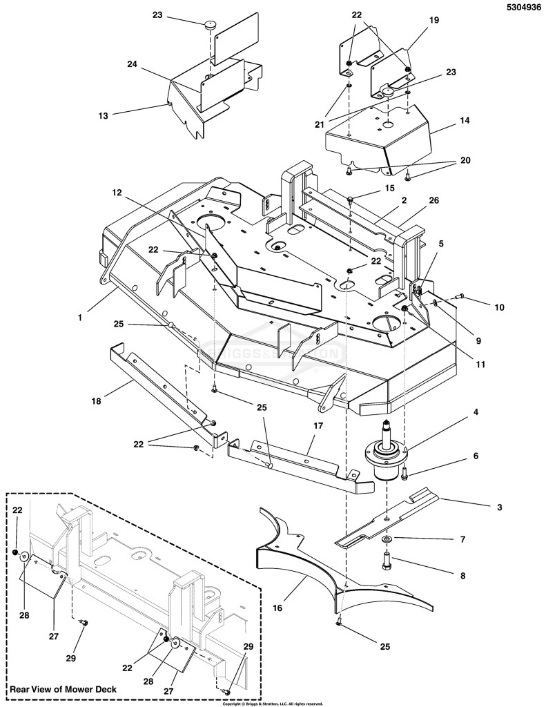 48 Mower Deck - Housing, Covers, Spindles & Blades (Rear Discharge)