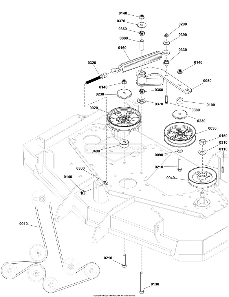 48 Mower Deck Group - Pulleys, Belt, and Idler Arm