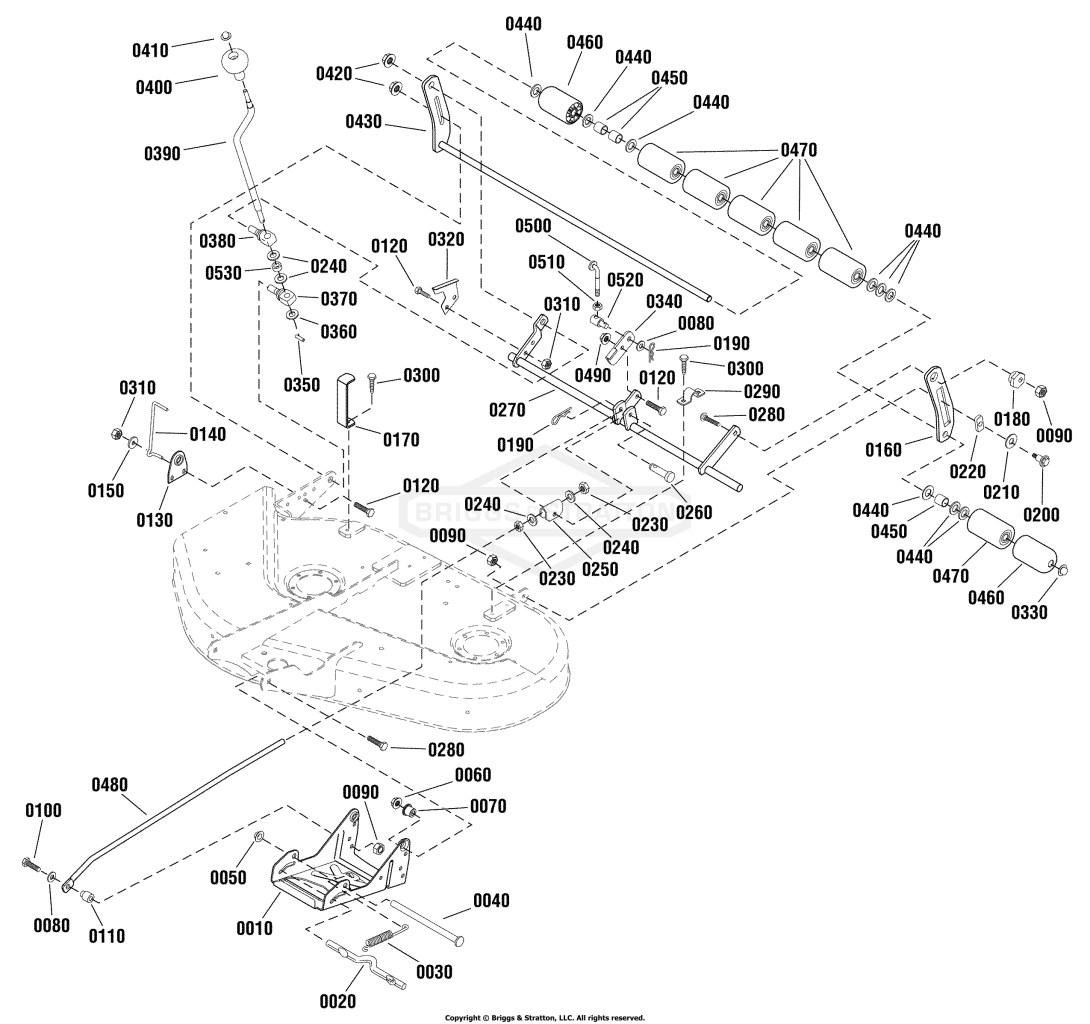 38 Mower Deck - Height Adjustment & Roller Bar Group