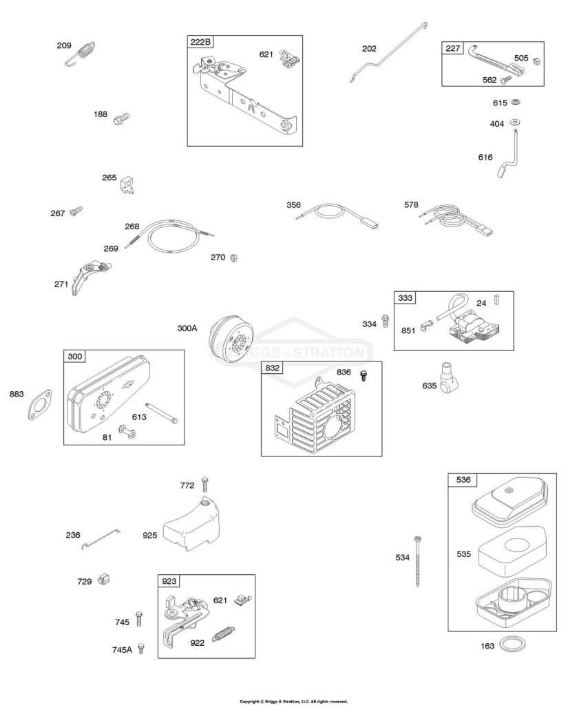 Air Cleaner, Brake, Controls, Exhaust System, Governor Spring, Ignition