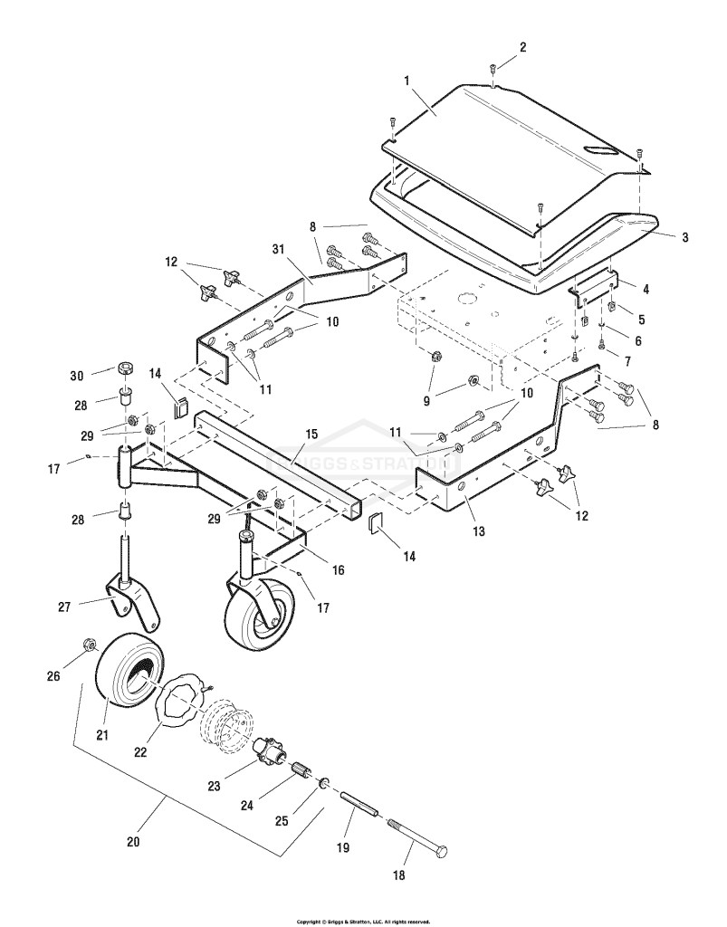 32 Mower Deck - Frame, Caster & Shield