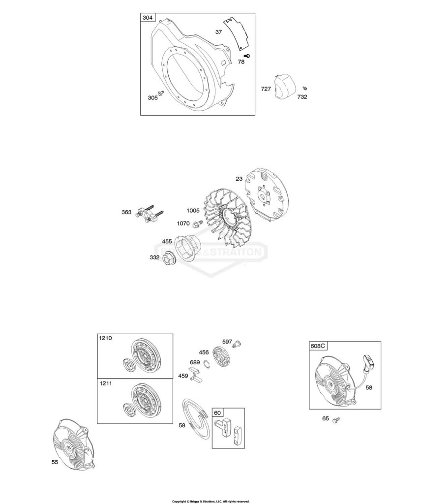 Blower Housing, Flywheel, Rewind Starter