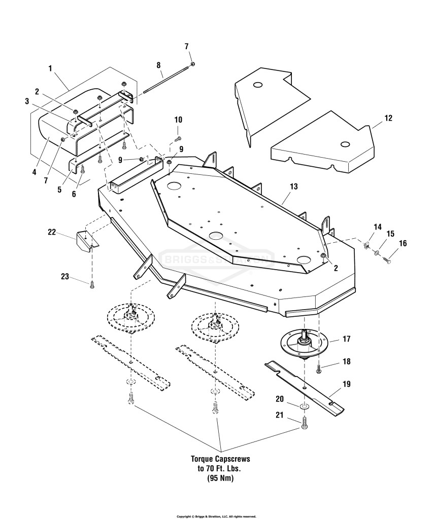 61 Mower Deck - Housing, Covers, Spindles & Blades - Side Discharge