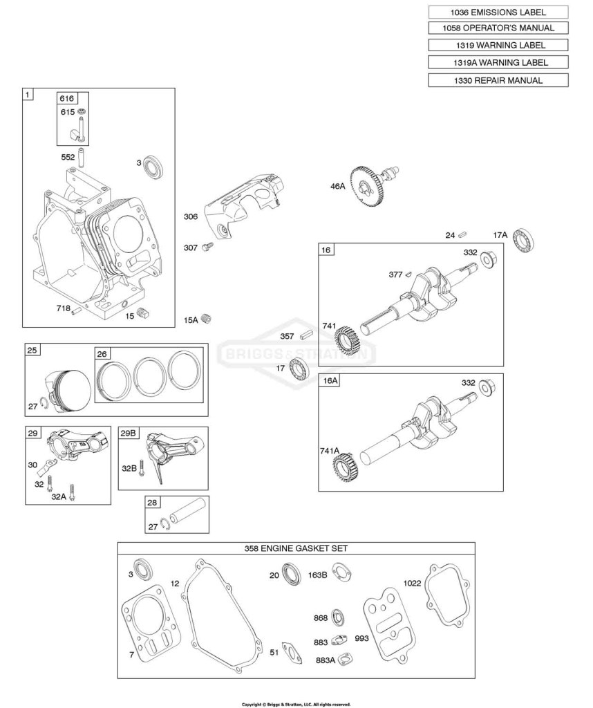 Camshaft, Crankshaft, Cylinder, Piston Group