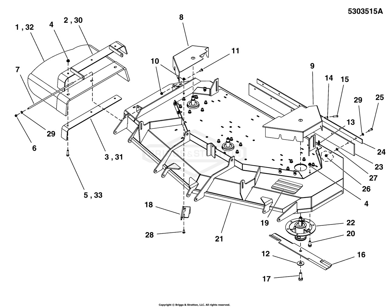 61 Mower Deck - Housing, Covers, Spindles, & Blades
