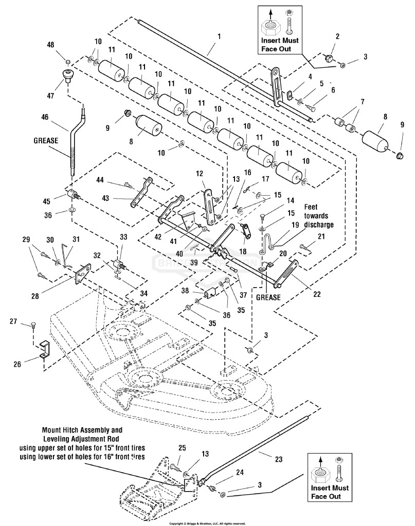 44 Mower Deck - Height Adjustment & Roller Bar