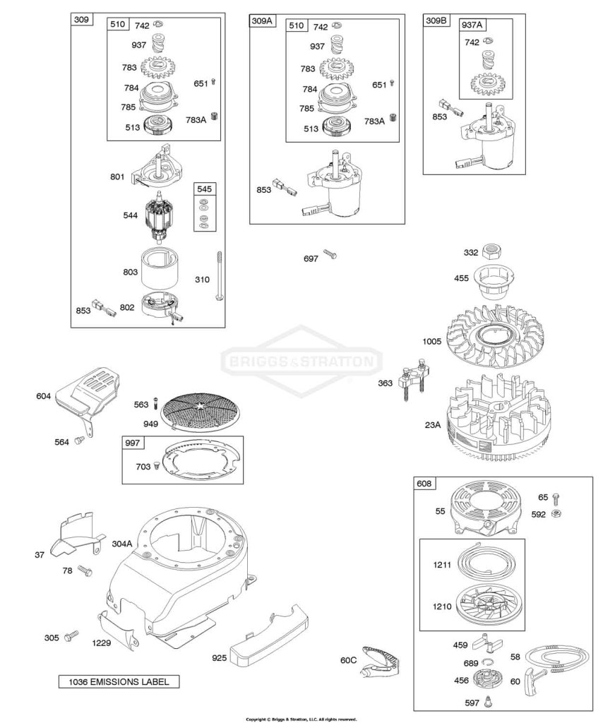Blower Housing/Shrouds, Electric Starter, Flywheel, Rewind Starter