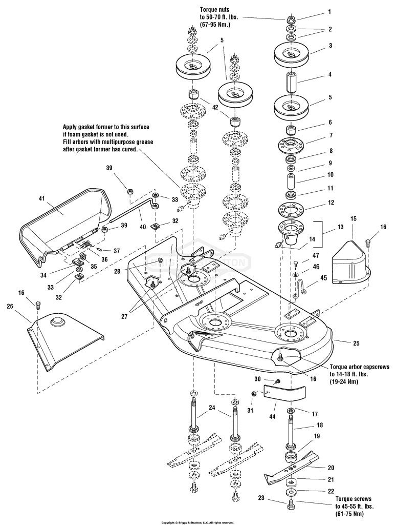 50 Mower Deck - Housing, Arbors & Blades