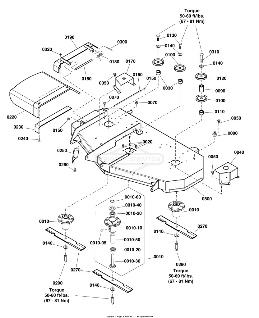 52 (132cm) Mower Deck - Housing, Arbors & Blades Group