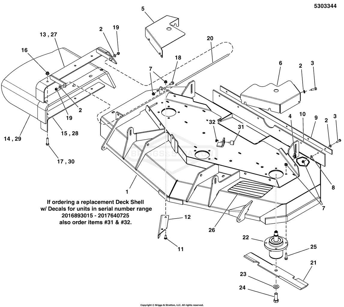 52 Mower Deck - Housing, Covers, Spindles, & Blades