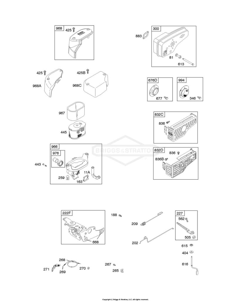 Air Cleaner, Controls, Exhaust System, Governor Spring