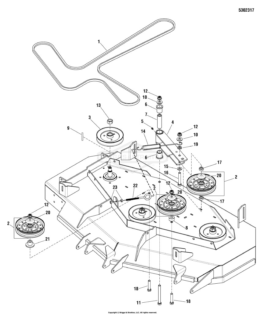52 Mower Deck - Pulleys, Belt & Idler Arm