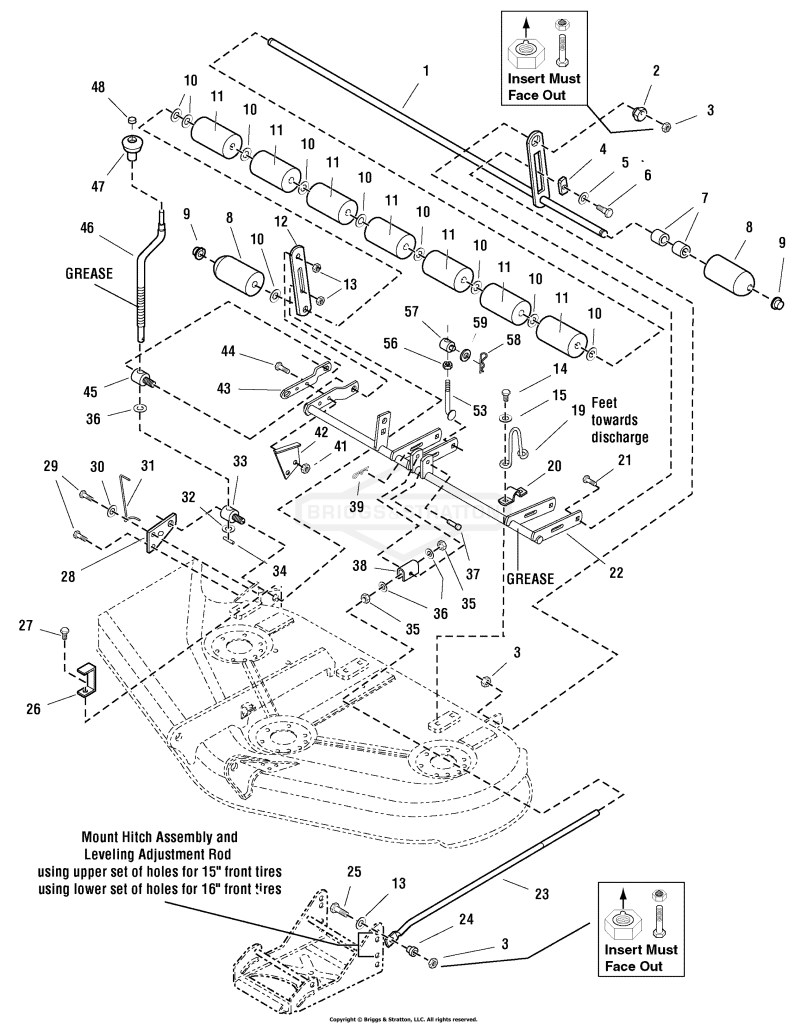 44 Mower Deck - Height Adjustment & Roller Bar