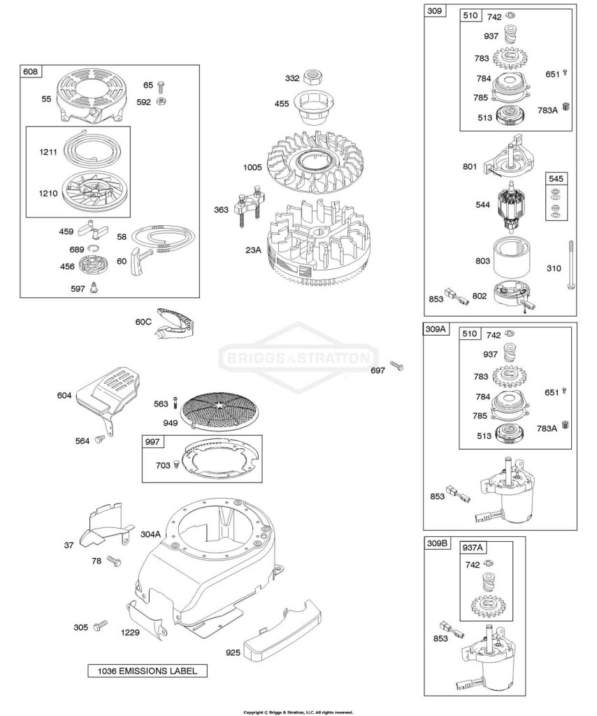 Blower Housing/Shrouds, Electric Starter, Flywheel, Rewind Starter