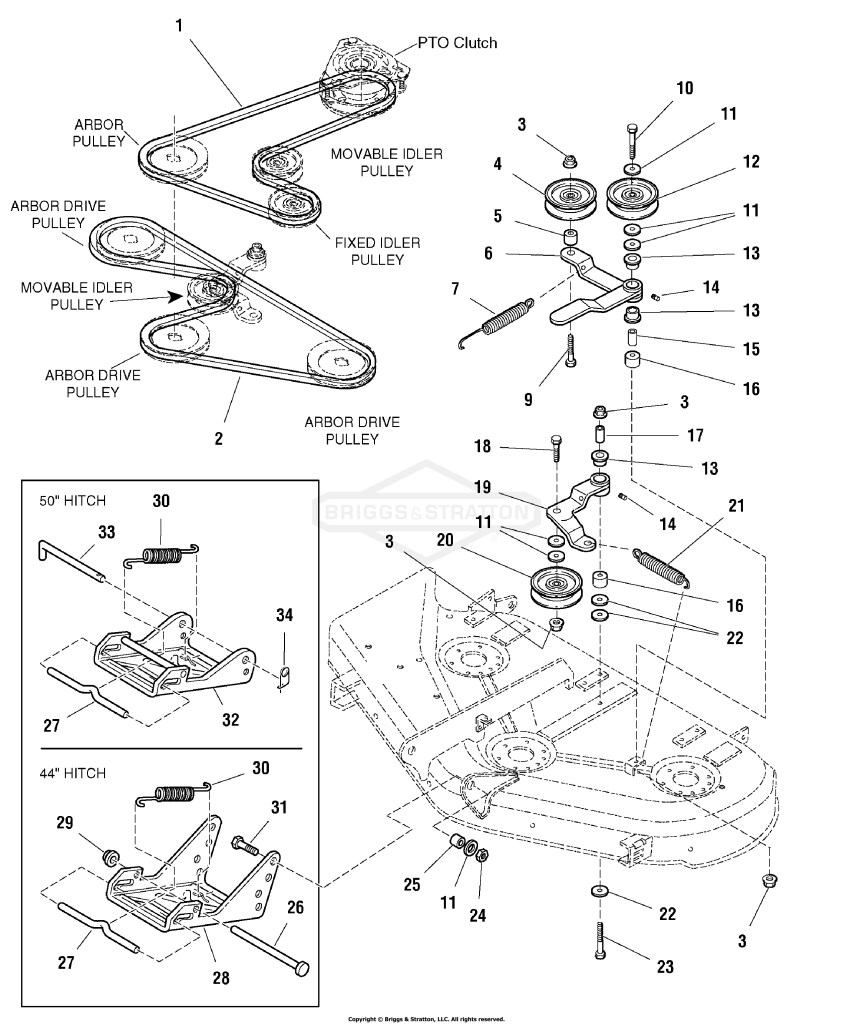 44 & 50 Mower Deck - Belt, Pulleys & Hitch