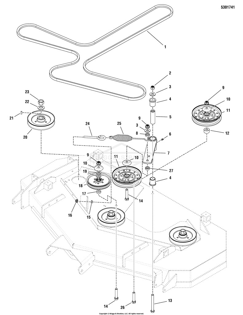 48 & 52 Mower Deck - Pulleys, Belts & Idler Arm