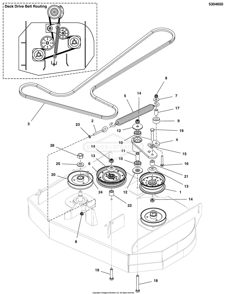 36 Mower Deck Group - Pulleys, Belt & Idler Arm
