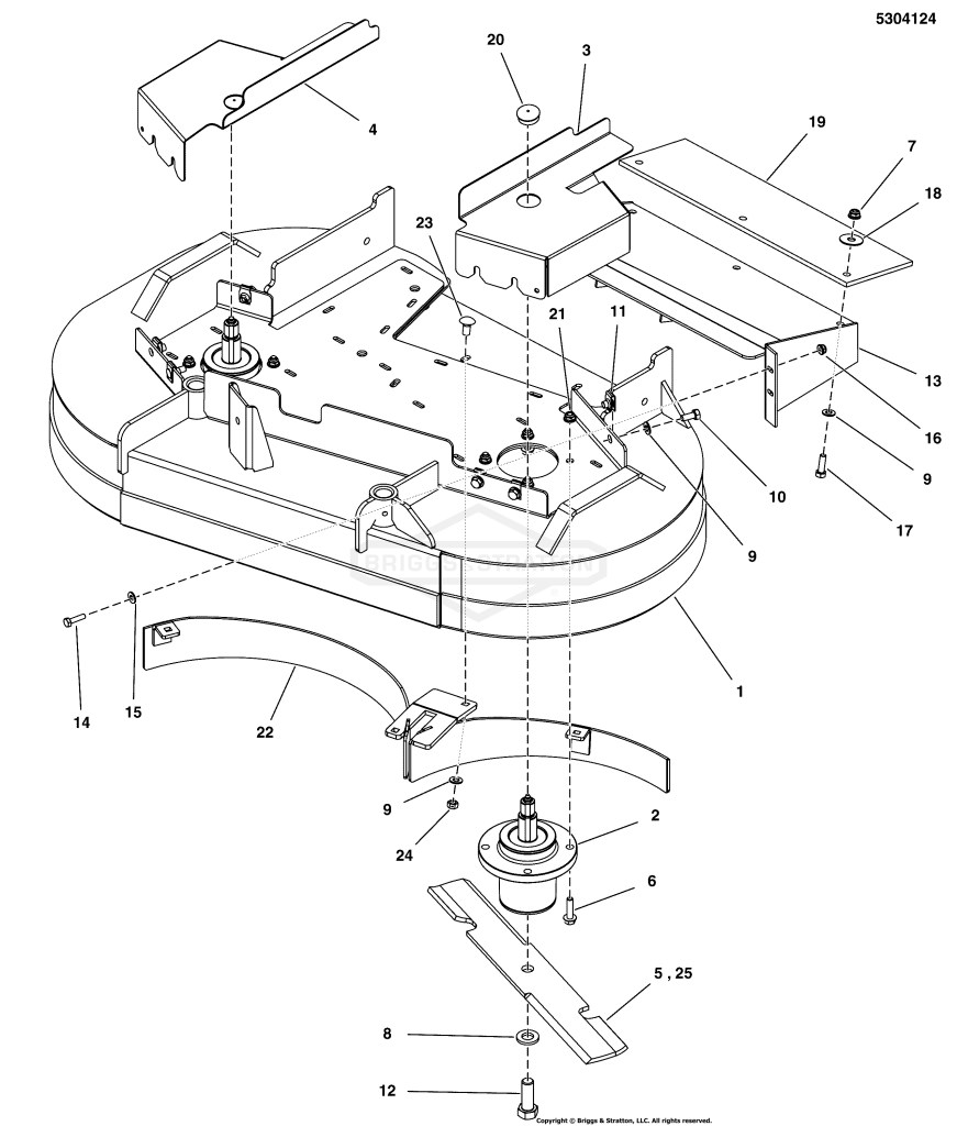36 Mower Deck (Rear Discharge) - Housing, Covers, Spindles & Blades - S/N: 2017746073 & Below