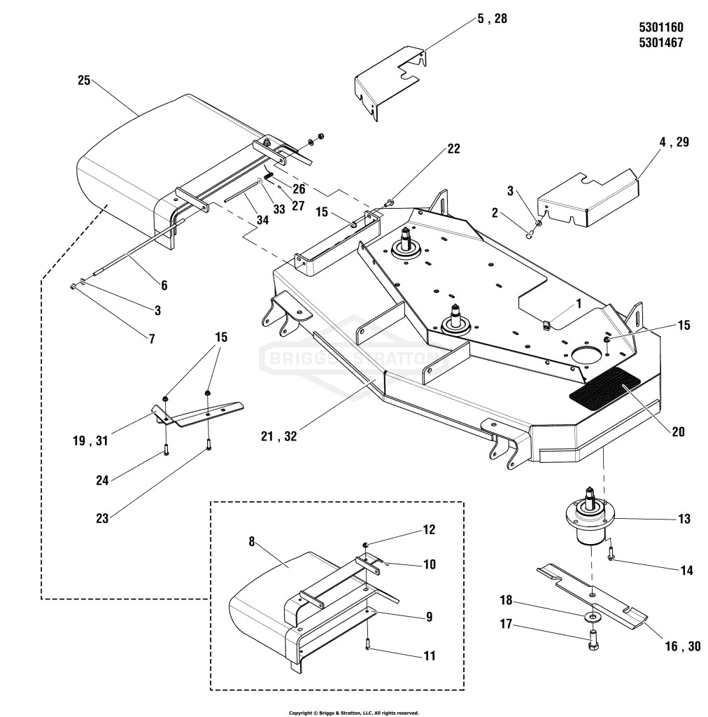 44 & 48 Mower Deck - Housing, Covers, Spindles & Blades Group