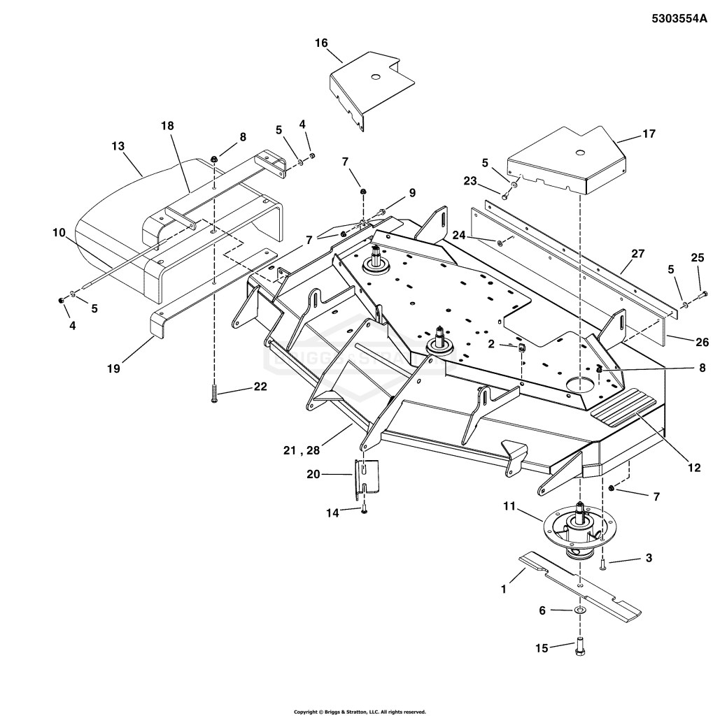 52 Mower Deck Group - Housing, Covers, Spindles, & Blades