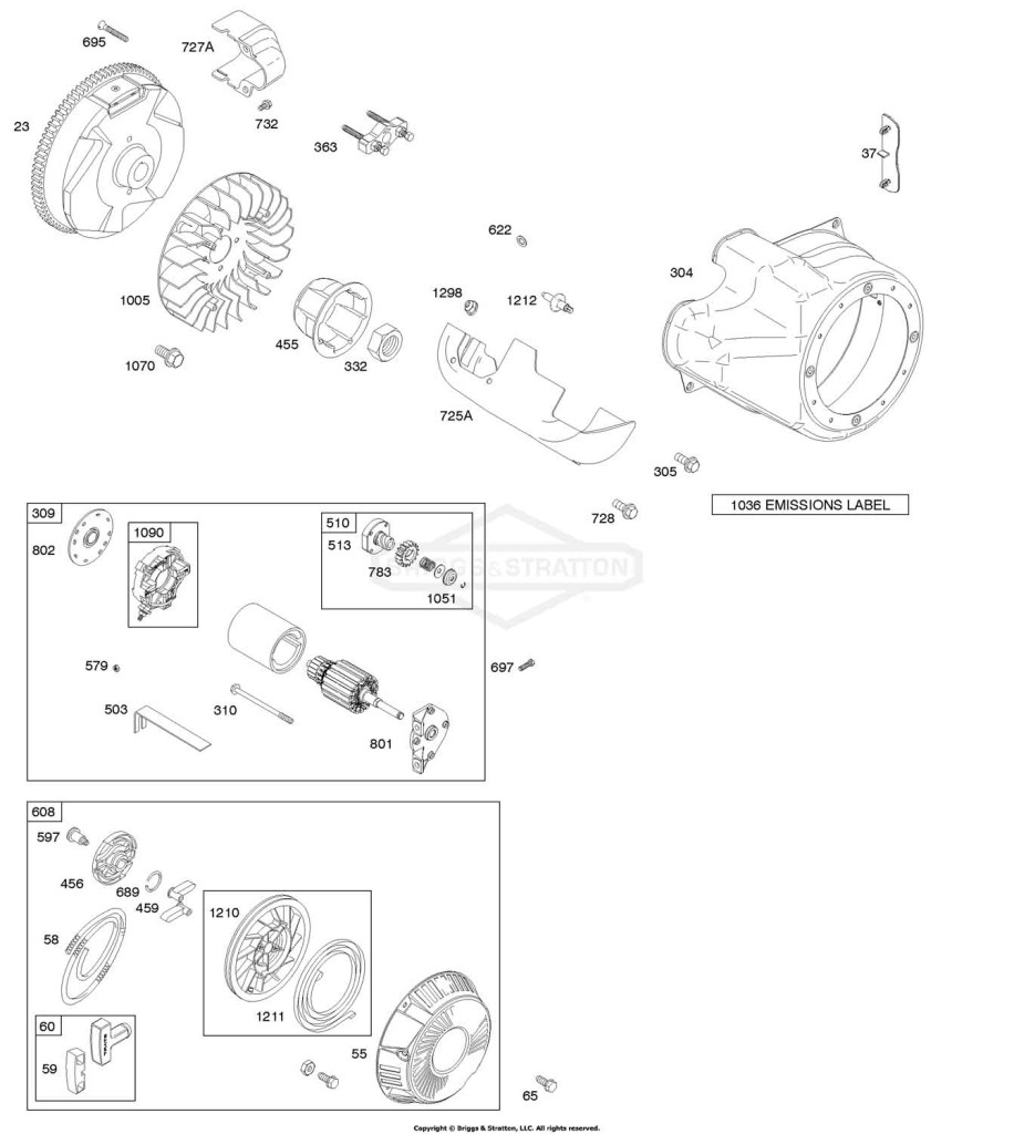 Blower Housing/Shrouds, Electric Starter, Flywheel, Rewind Starter