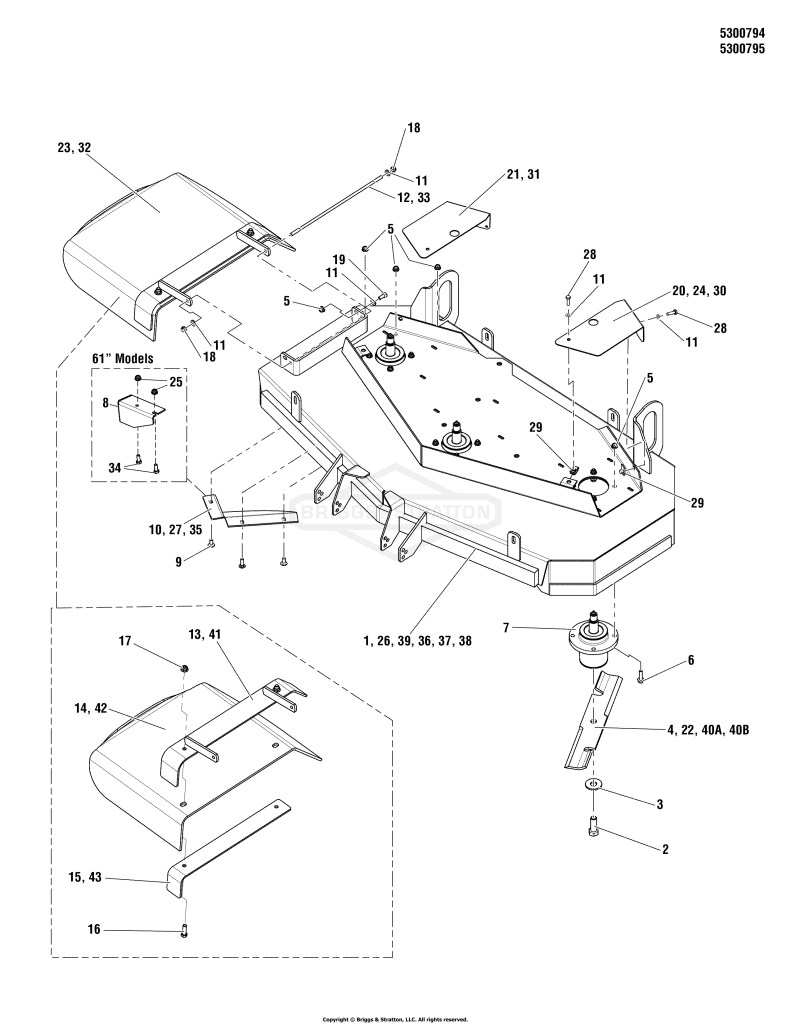 48, 52 & 61 Mower Deck - Housing, Covers, Spindles & Blades - Side Discharge