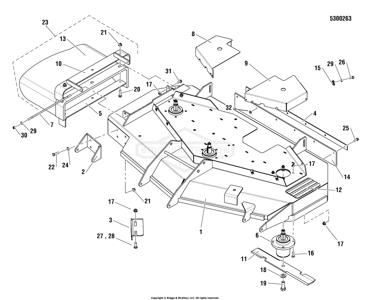 52 Mower Deck - Housing, Covers, Spindles & Blades