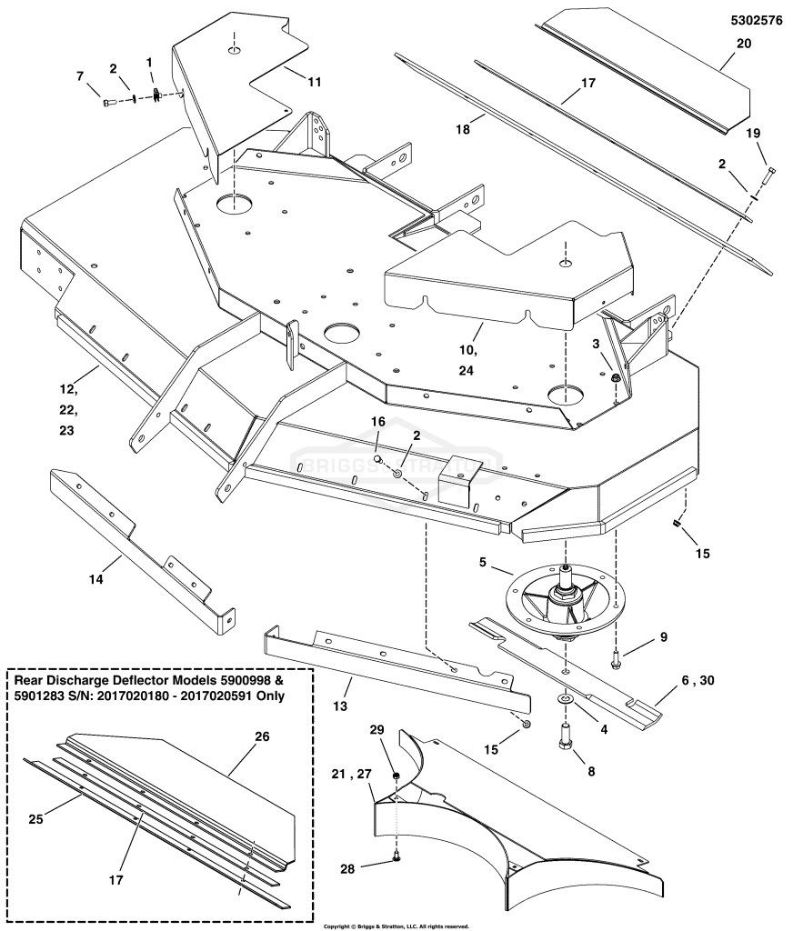 61 Mower Deck - Housing, Covers & Spindles - Rear Discharge