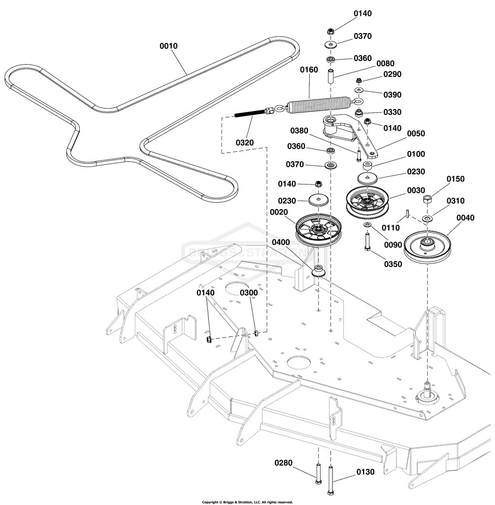 61 Mower Deck Group - Pulleys, Belt and Idler Arm