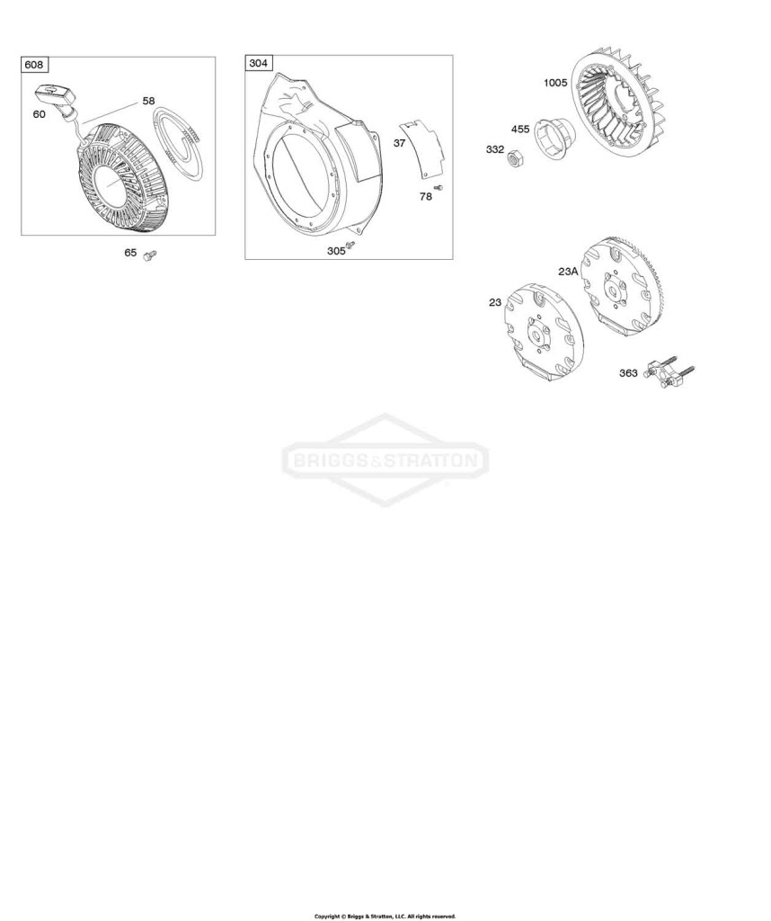 Blower Housing, Flywheel, Rewind Starter