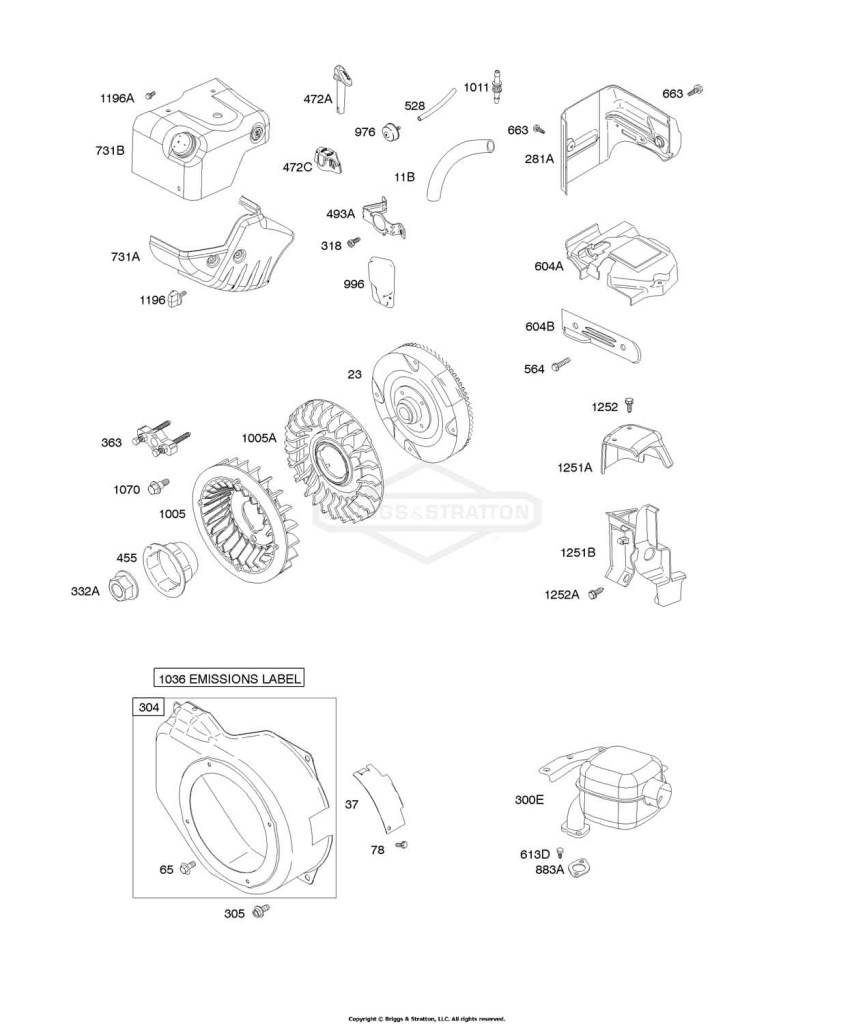 Blower Housing/Shrouds, Exhaust System, Flywheel