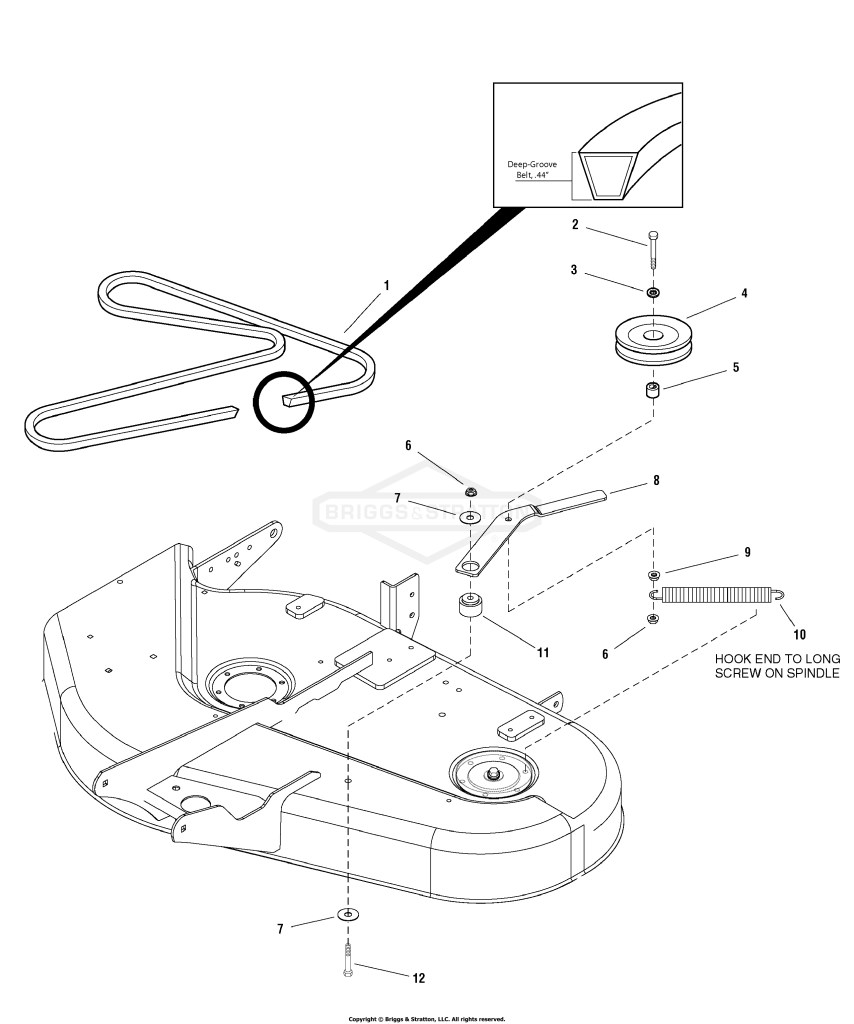 38 Mower Deck - Belt, Idler Arm & Hitch Group