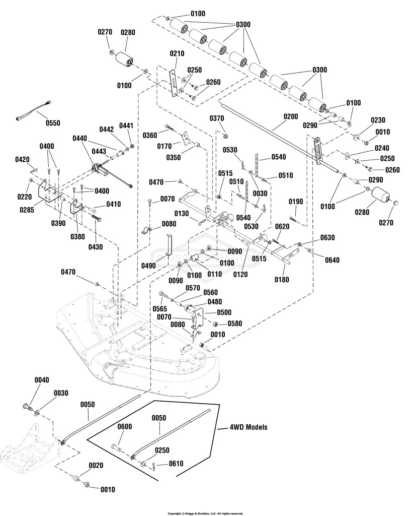 50 (127cm) Mower Deck - Electric Height Adjustment & Roller Bar Group